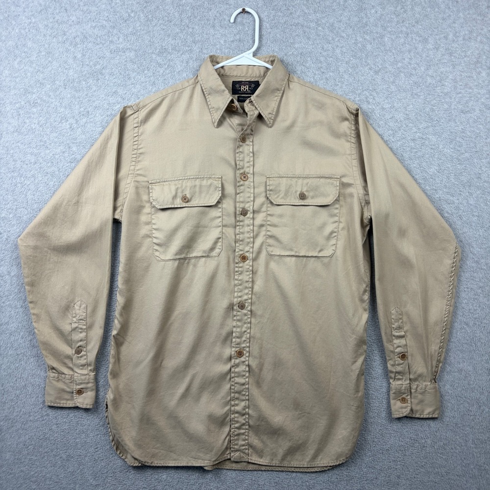 RRL Double RL Utility Shirt Womens Size 3 Medium Khaki Twill Military Button Up